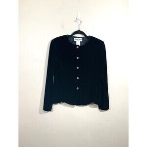 VTG Womens Velvet Blazer Jacket S Black Rhinestone Buttons 90s Goth Witchy Party